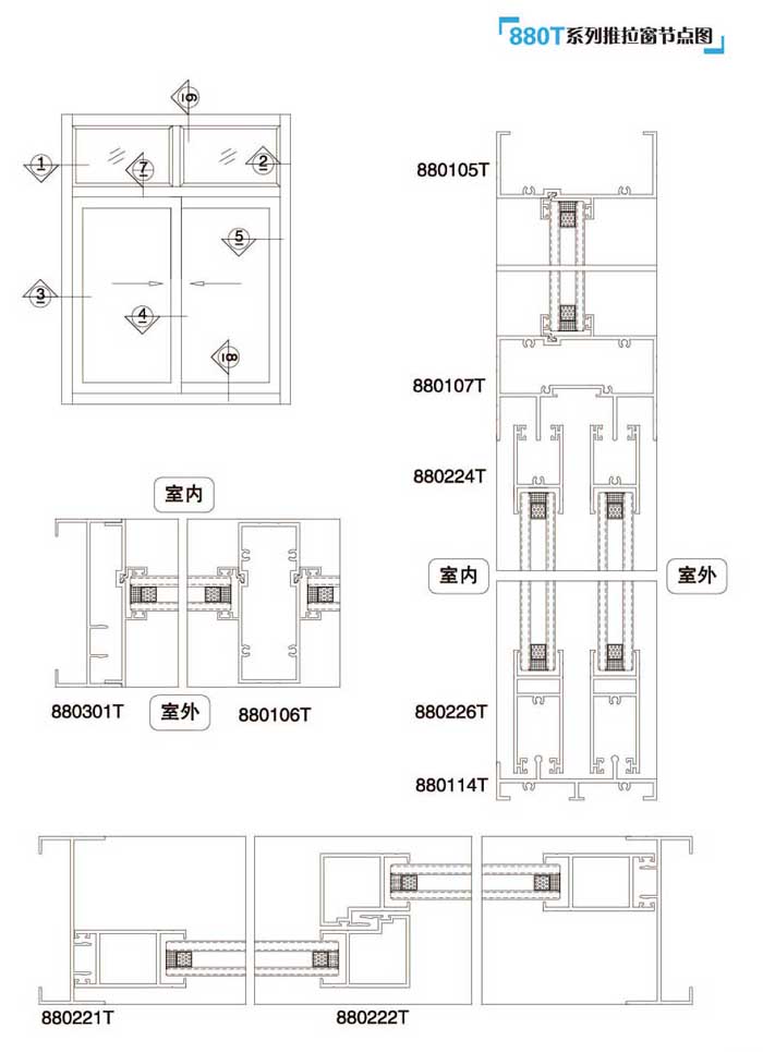 880T系列推拉窗节点图1